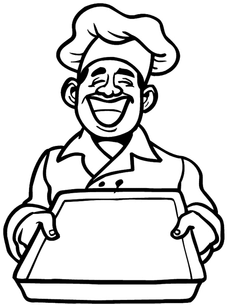 Happy chef holding pan vinyl sticker. Customize on line. Restaurants Bars Hotels 079-0511